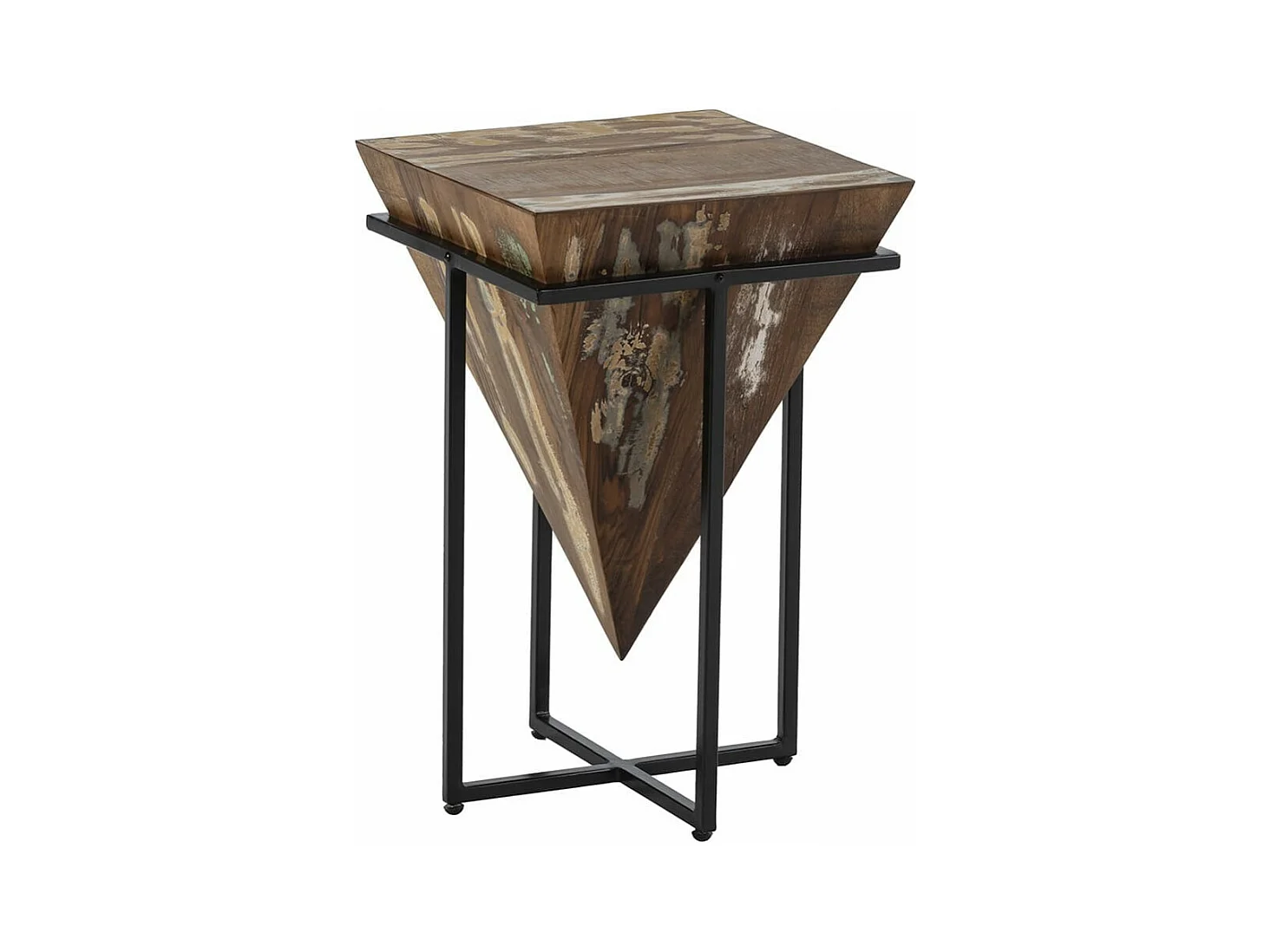 FINDY - Table d'Appoint H.56cm Pyramide Inversée Bois Massif et Métal Noir