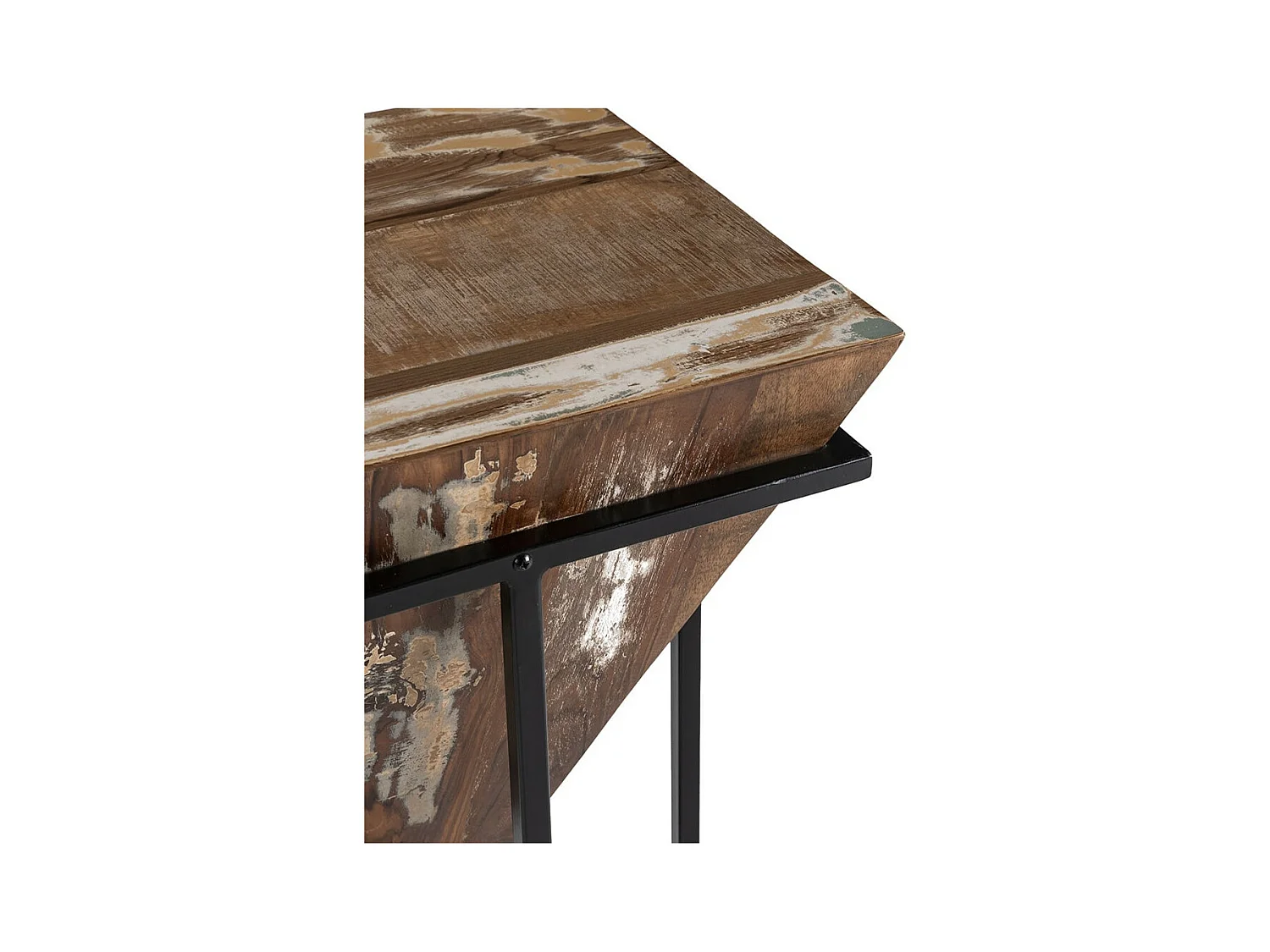 FINDY - Table d'Appoint H.56cm Pyramide Inversée Bois Massif et Métal Noir