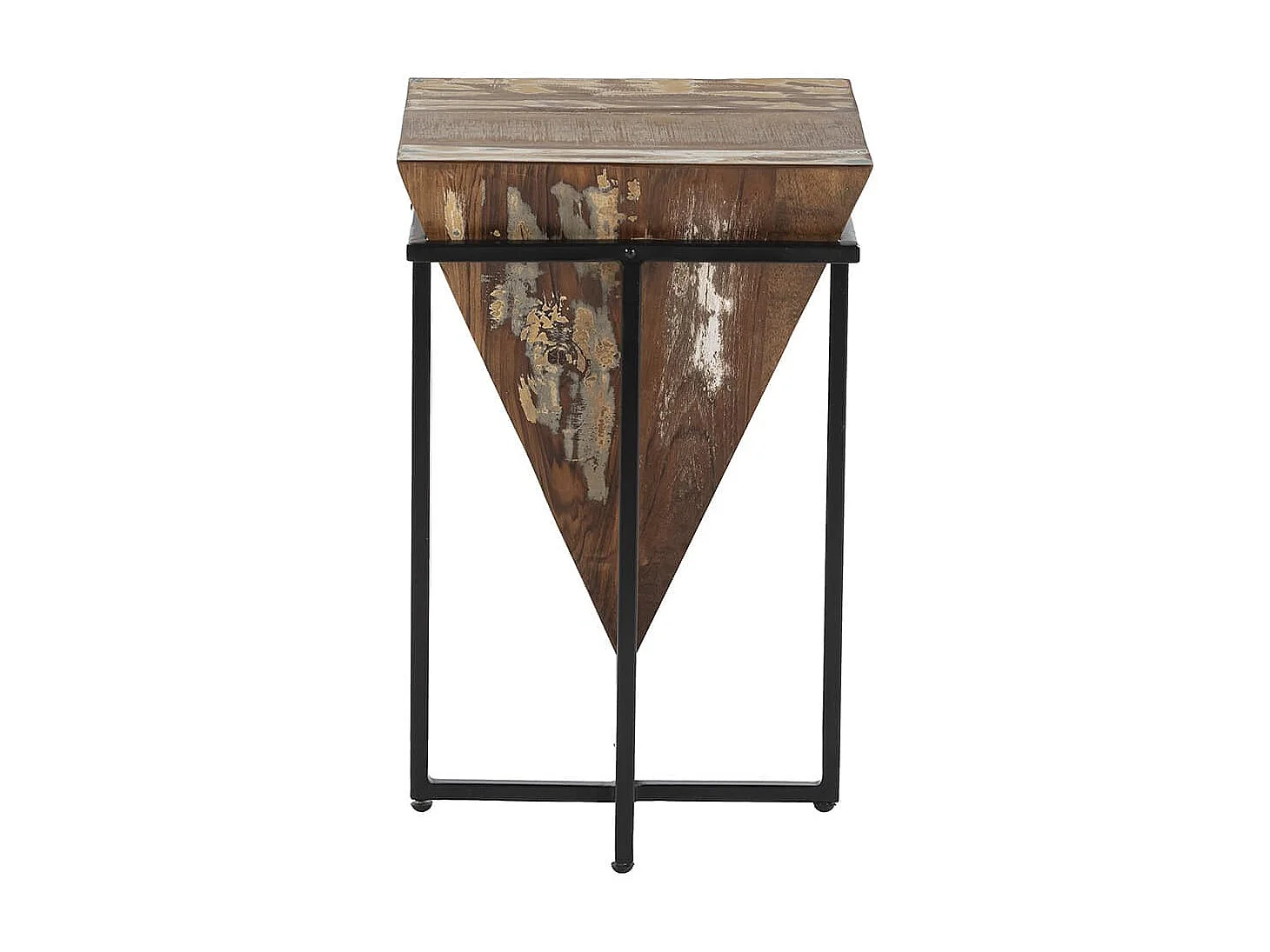 FINDY - Table d'Appoint H.56cm Pyramide Inversée Bois Massif et Métal Noir
