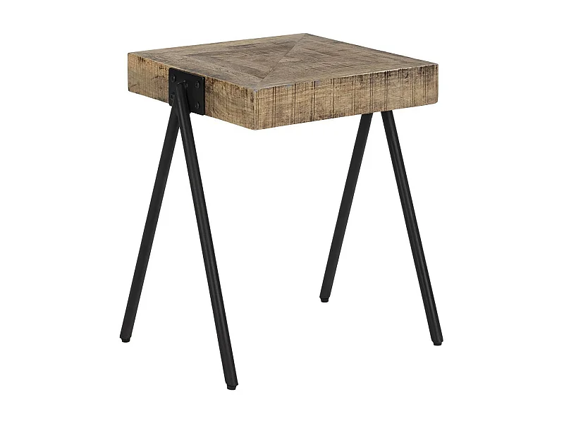 ECAMA - Table d'Appoint Rectangulaire en Bois de Manguier et Métal Noir