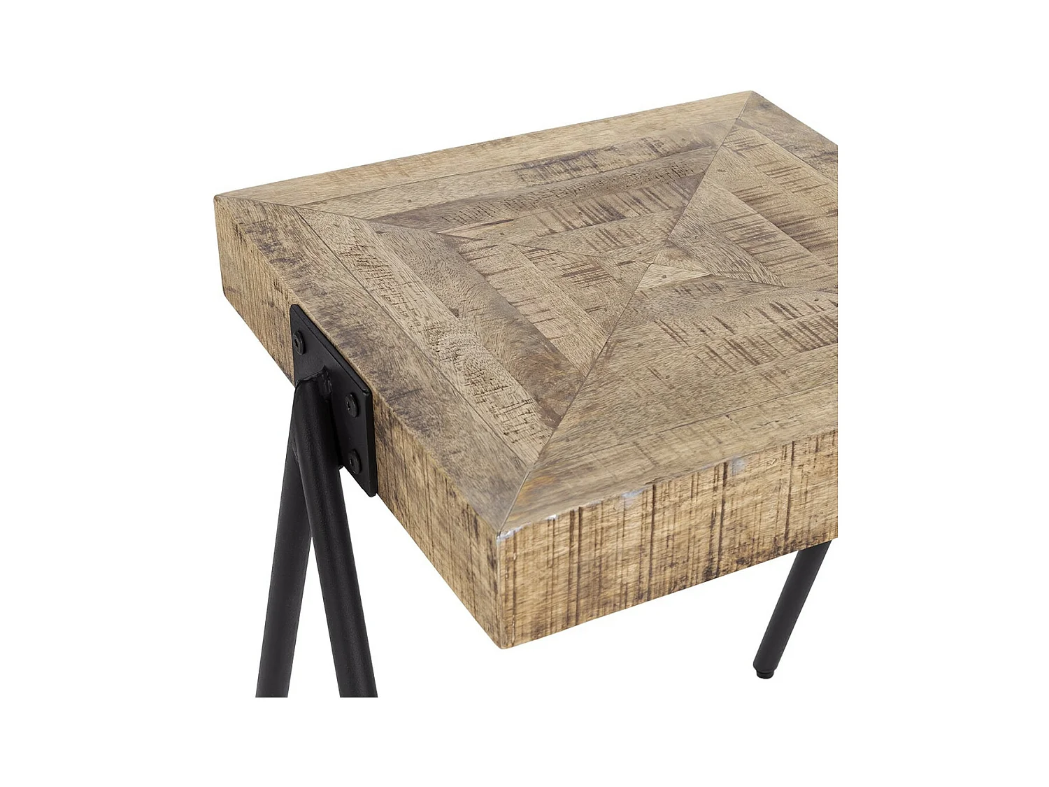 ECAMA - Table d'Appoint Rectangulaire en Bois de Manguier et Métal Noir