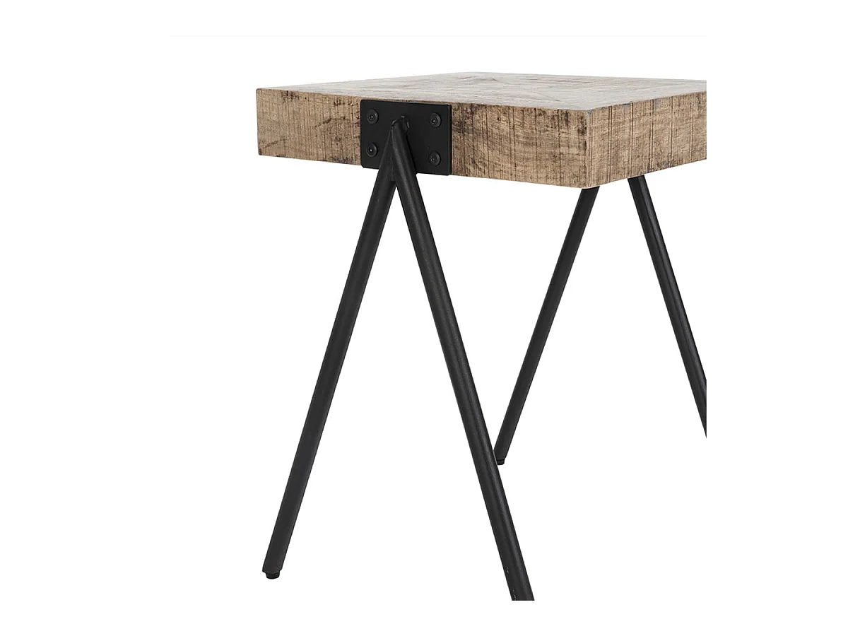 ECAMA - Table d'Appoint Rectangulaire en Bois de Manguier et Métal Noir