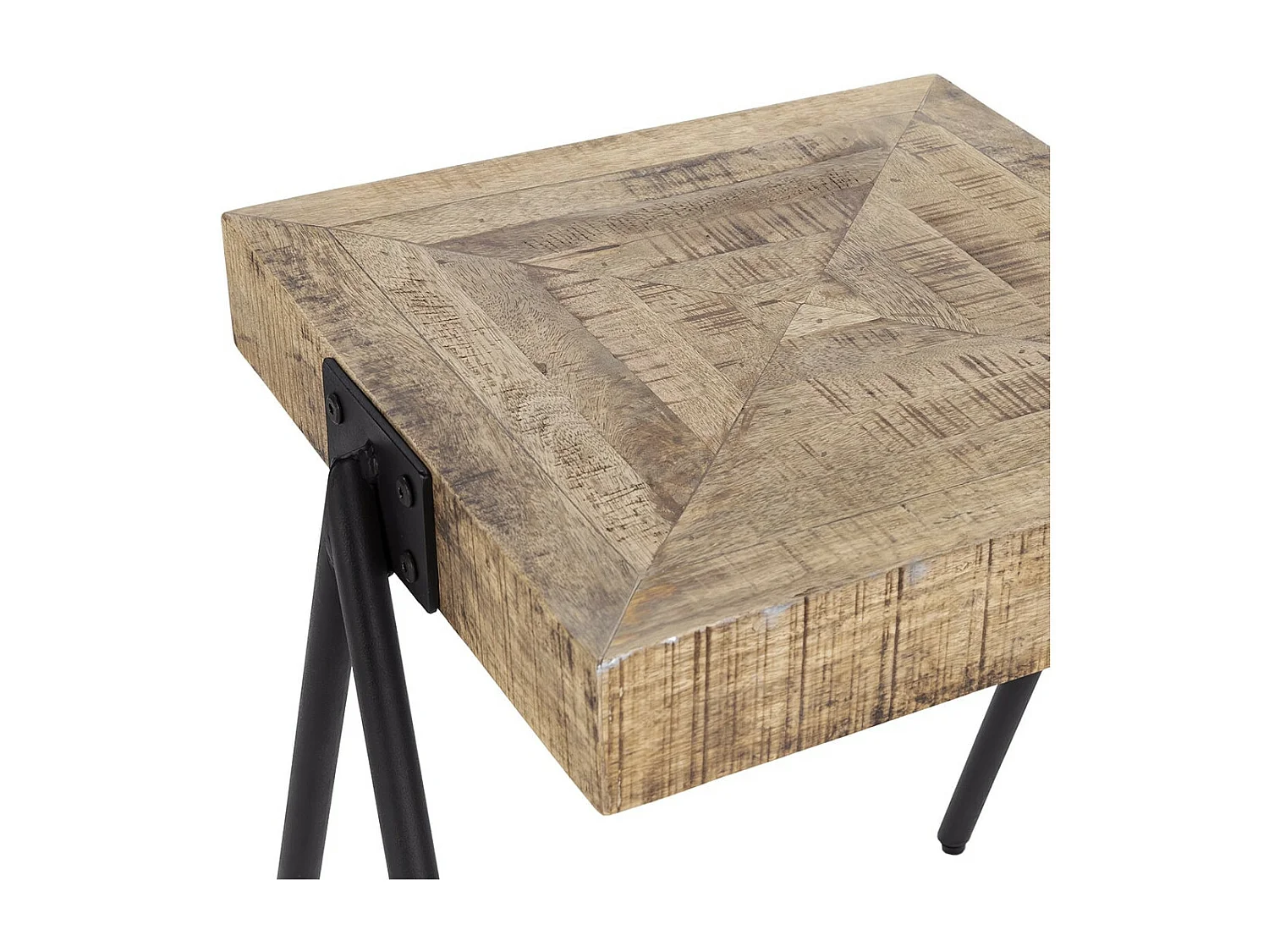 ECAMA - Table d'Appoint Rectangulaire en Bois de Manguier et Métal Noir