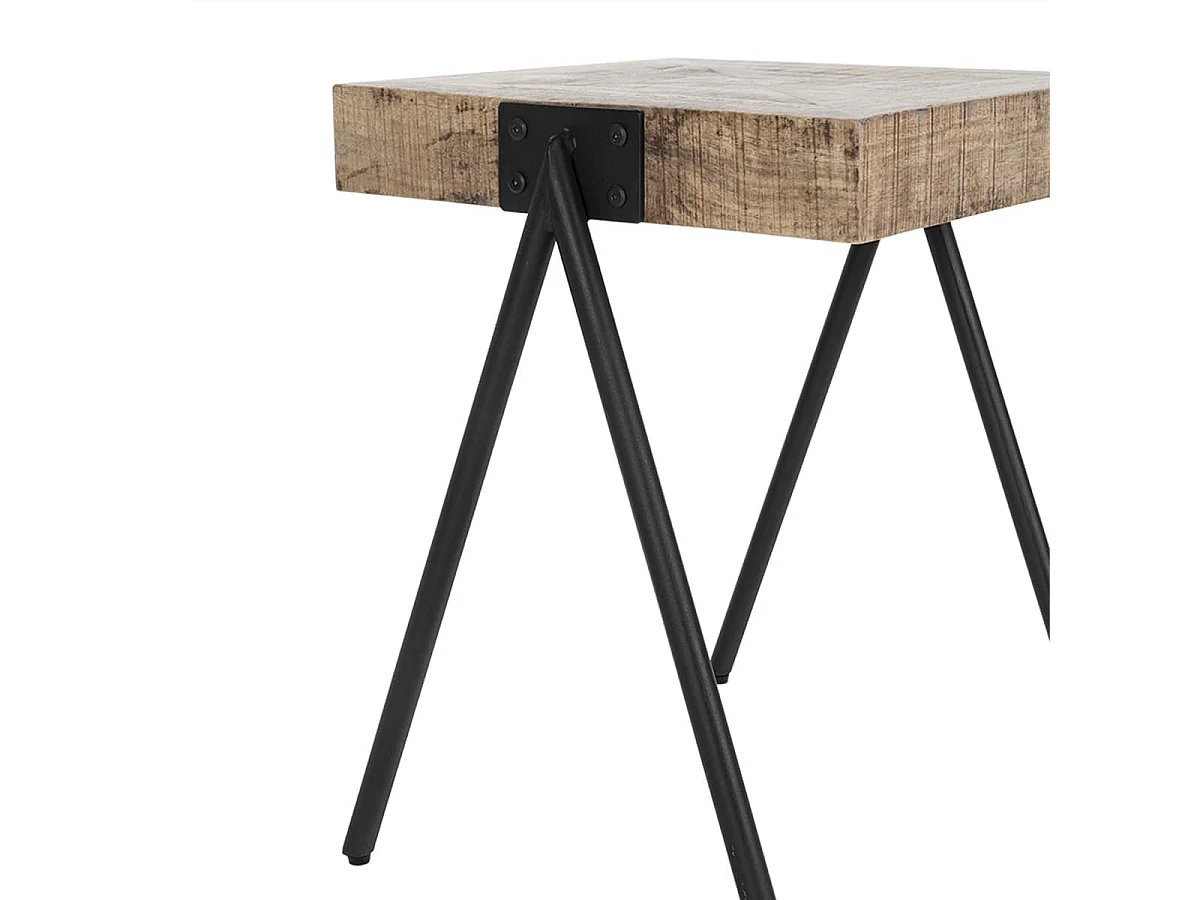 ECAMA - Table d'Appoint Rectangulaire en Bois de Manguier et Métal Noir