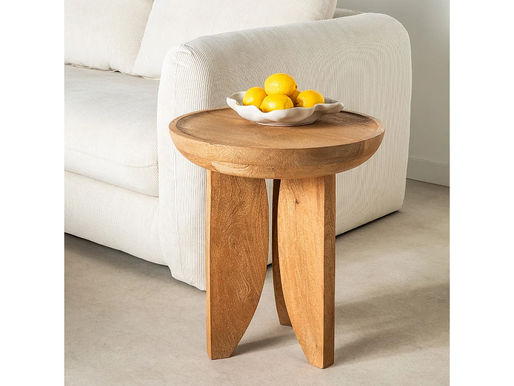 Jepara - Table d'appoint ronde en bois massif ø45cm - Bois clair