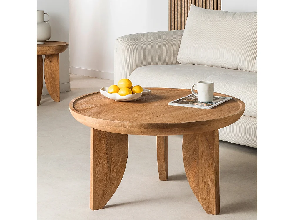 Jepara - Table d'appoint ronde en bois massif ø45cm - Bois clair