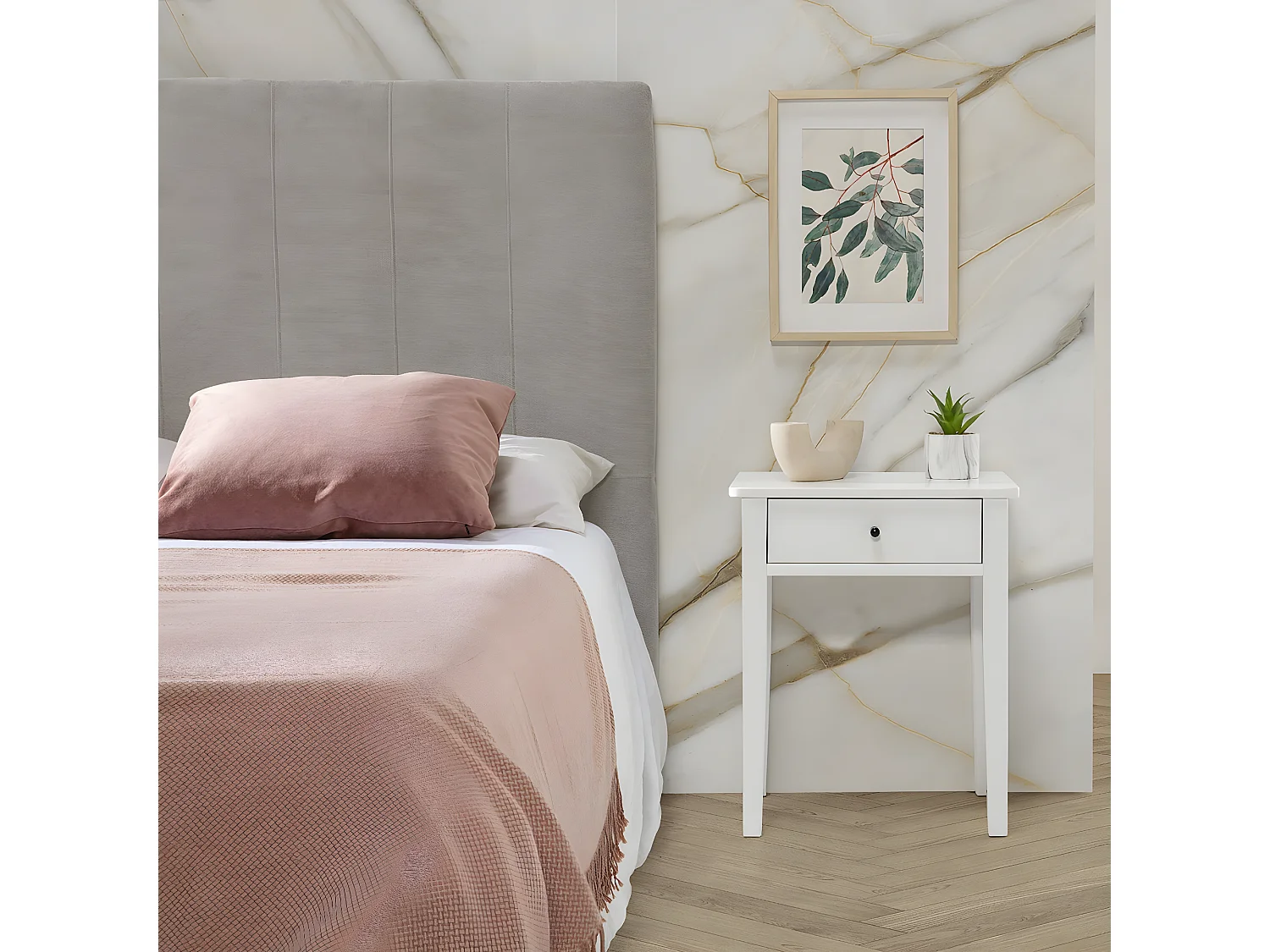 COLINA - Chevet 1 Tiroir MDF et Pin Coloris Blanc