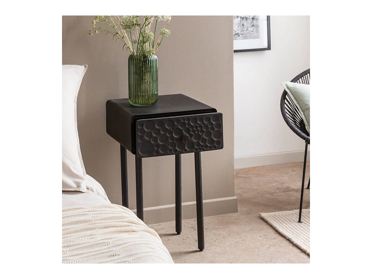 Table de chevet en bois de manguier et métal Liv