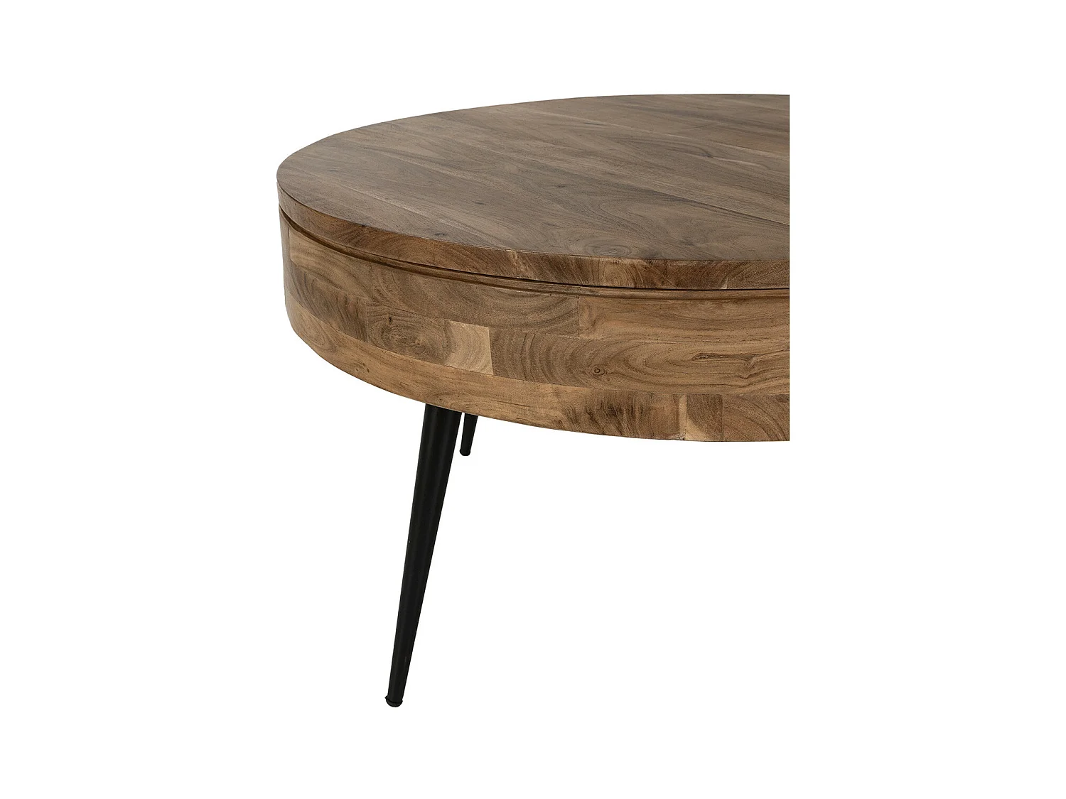 BONAA - Table Basse Ronde Ø90cm Bois d'Acacia Pieds Métal Noir