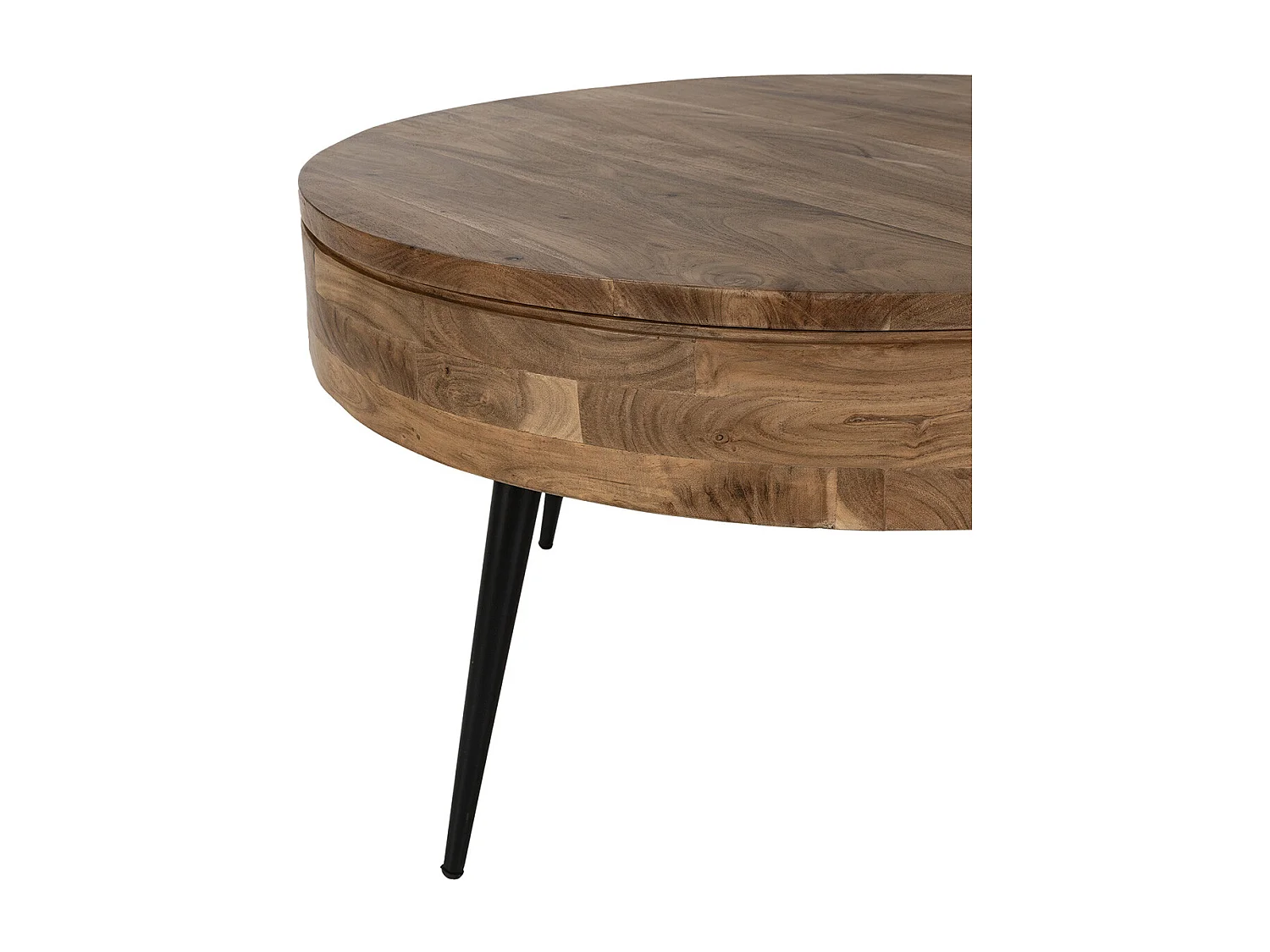 BONAA - Table Basse Ronde Ø90cm Bois d'Acacia Pieds Métal Noir