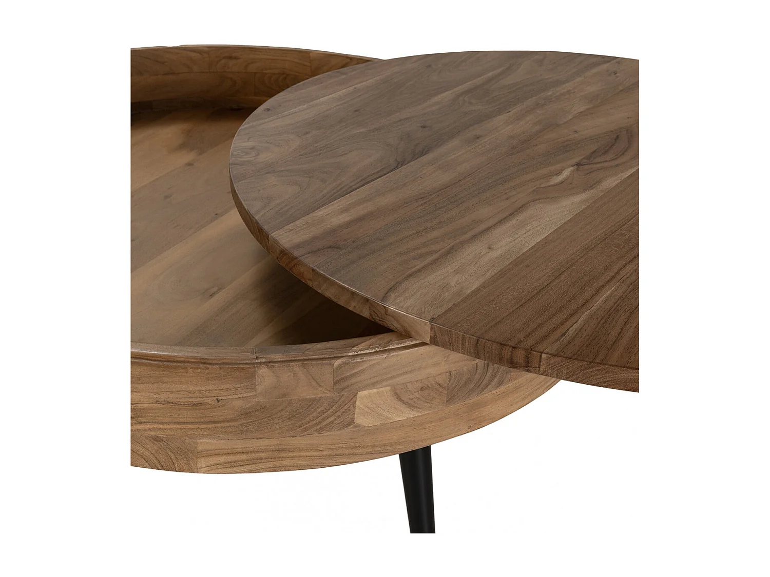 BONAA - Table Basse Ronde Ø90cm Bois d'Acacia Pieds Métal Noir