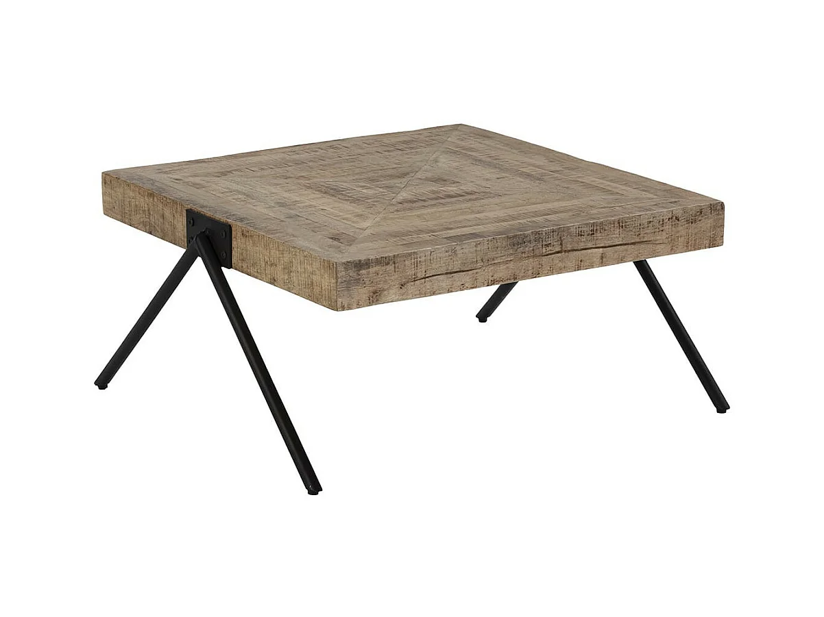 ECAMA - Table Basse Rectangulaire en Bois de Manguier et Métal Noir