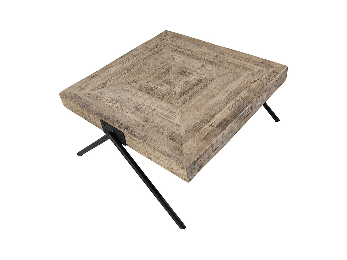 ECAMA - Table Basse Rectangulaire en Bois de Manguier et Métal Noir