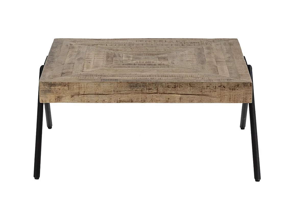 ECAMA - Table Basse Rectangulaire en Bois de Manguier et Métal Noir