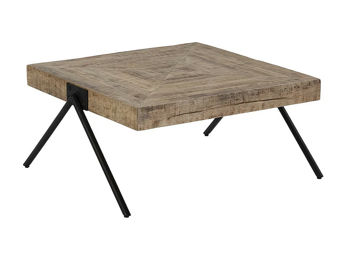 ECAMA - Table Basse Rectangulaire en Bois de Manguier et Métal Noir