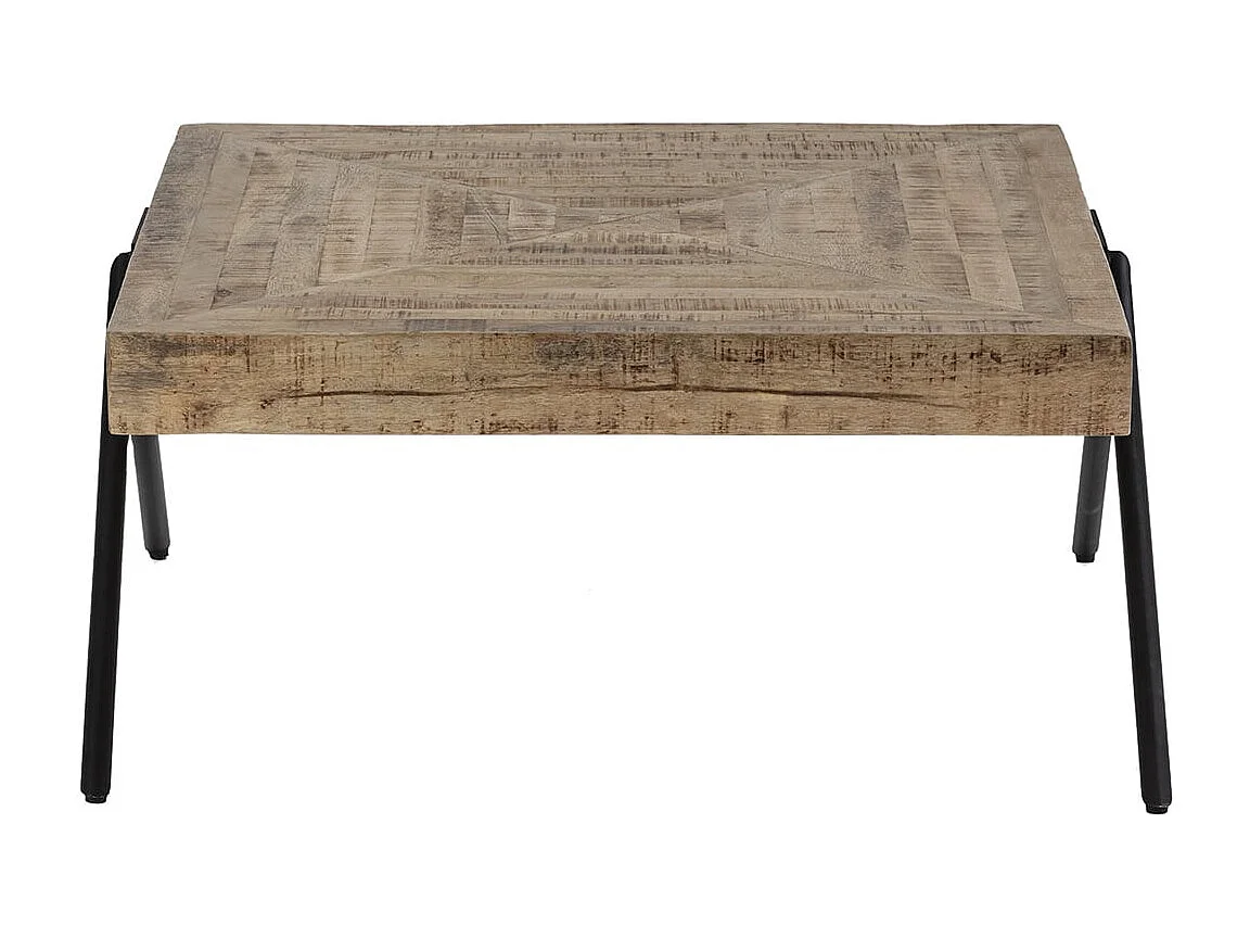 ECAMA - Table Basse Rectangulaire en Bois de Manguier et Métal Noir