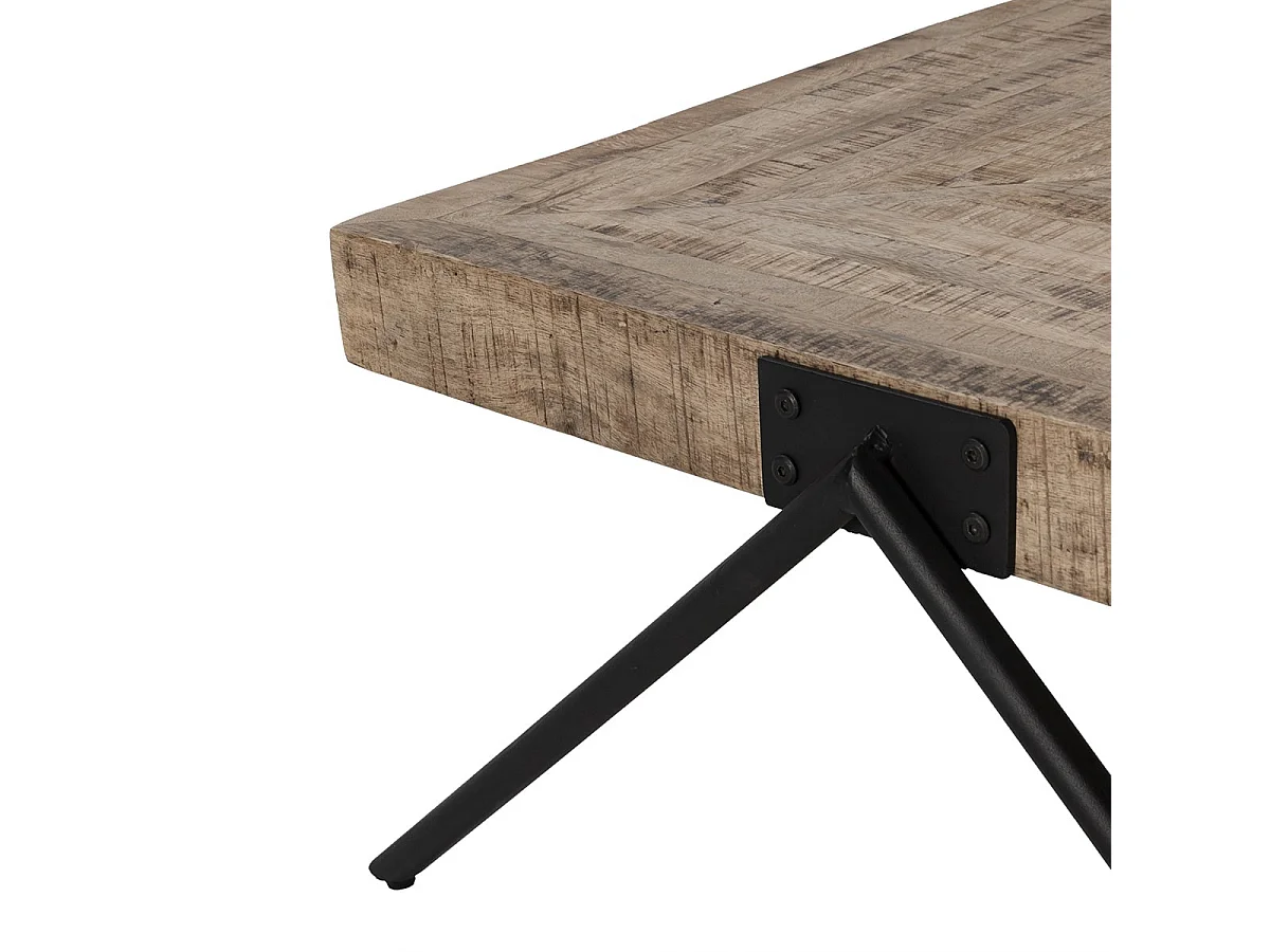 ECAMA - Table Basse Rectangulaire en Bois de Manguier et Métal Noir