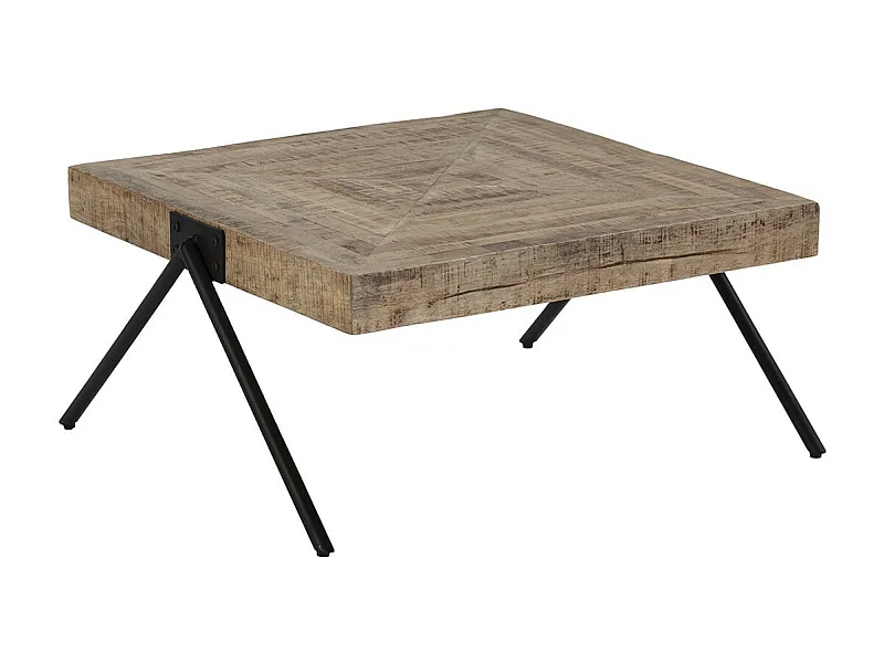 ECAMA - Table Basse Rectangulaire en Bois de Manguier et Métal Noir