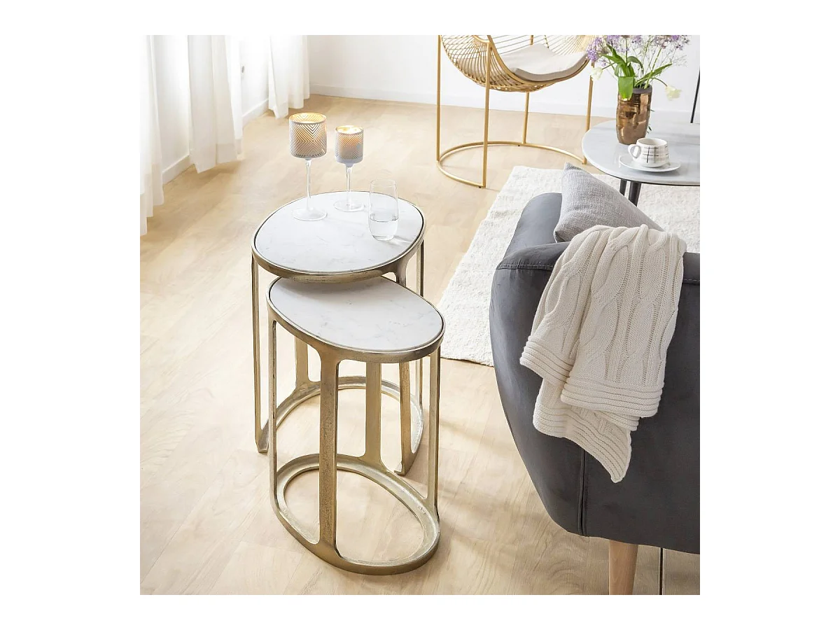 Table basse gigogne en marbre et aluminium Ruben