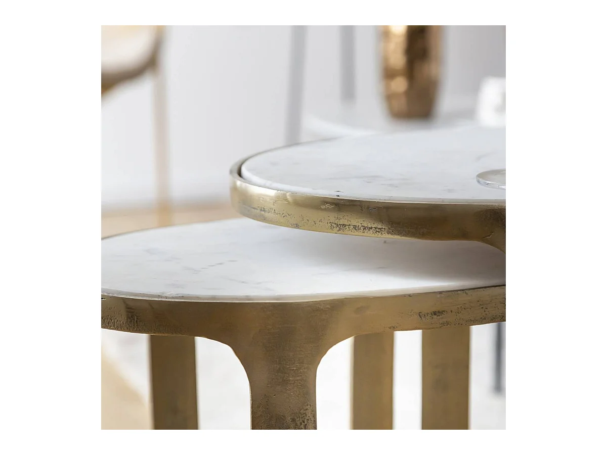 Table basse gigogne en marbre et aluminium Ruben