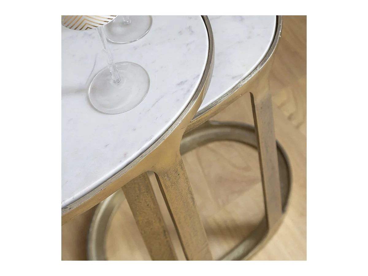 Table basse gigogne en marbre et aluminium Ruben