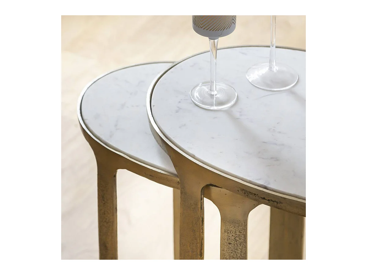 Table basse gigogne en marbre et aluminium Ruben