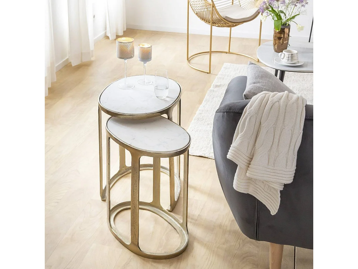 Table basse gigogne en marbre et aluminium Ruben