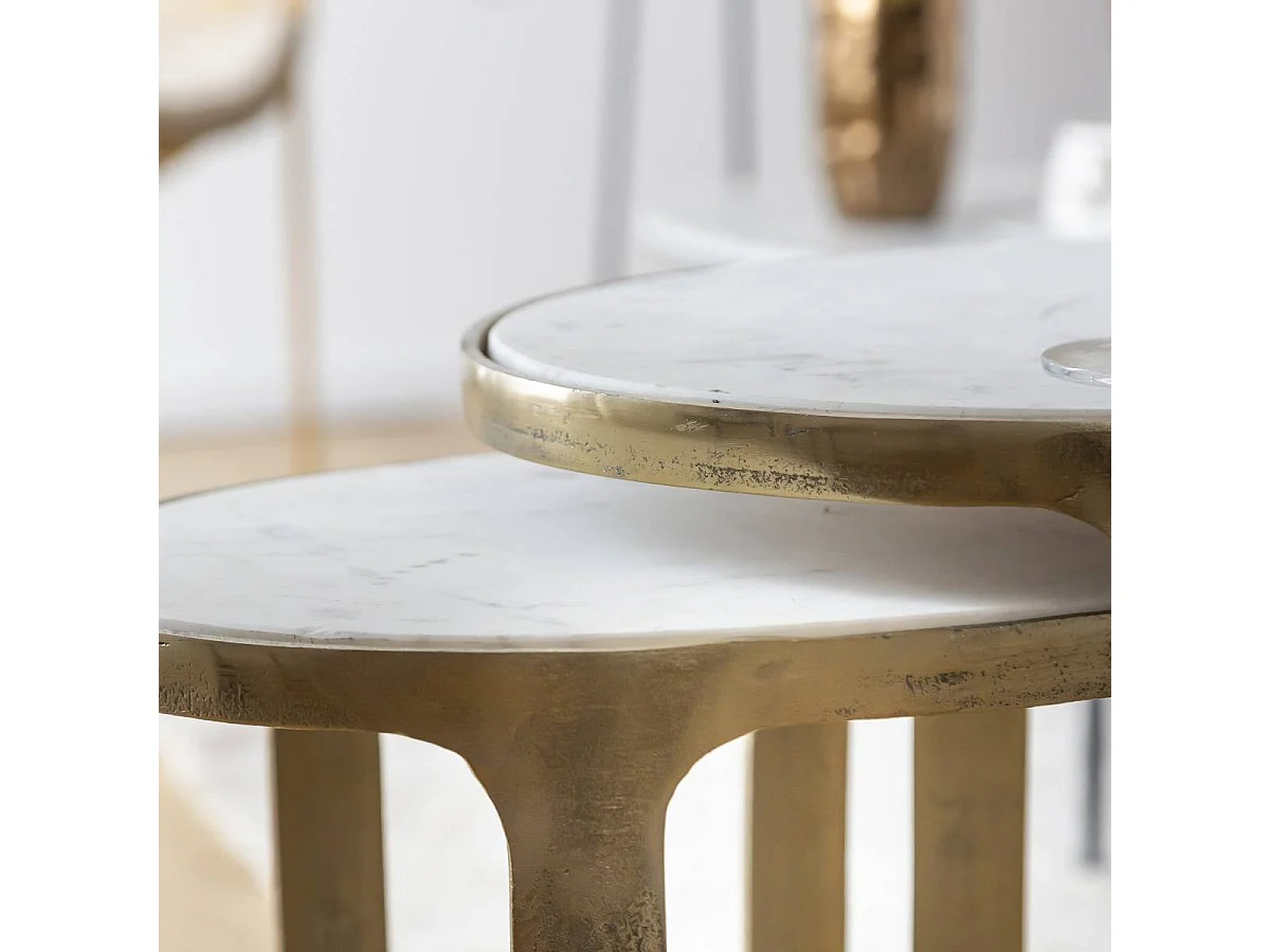 Table basse gigogne en marbre et aluminium Ruben