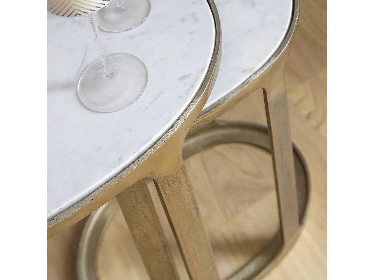 Table basse gigogne en marbre et aluminium Ruben