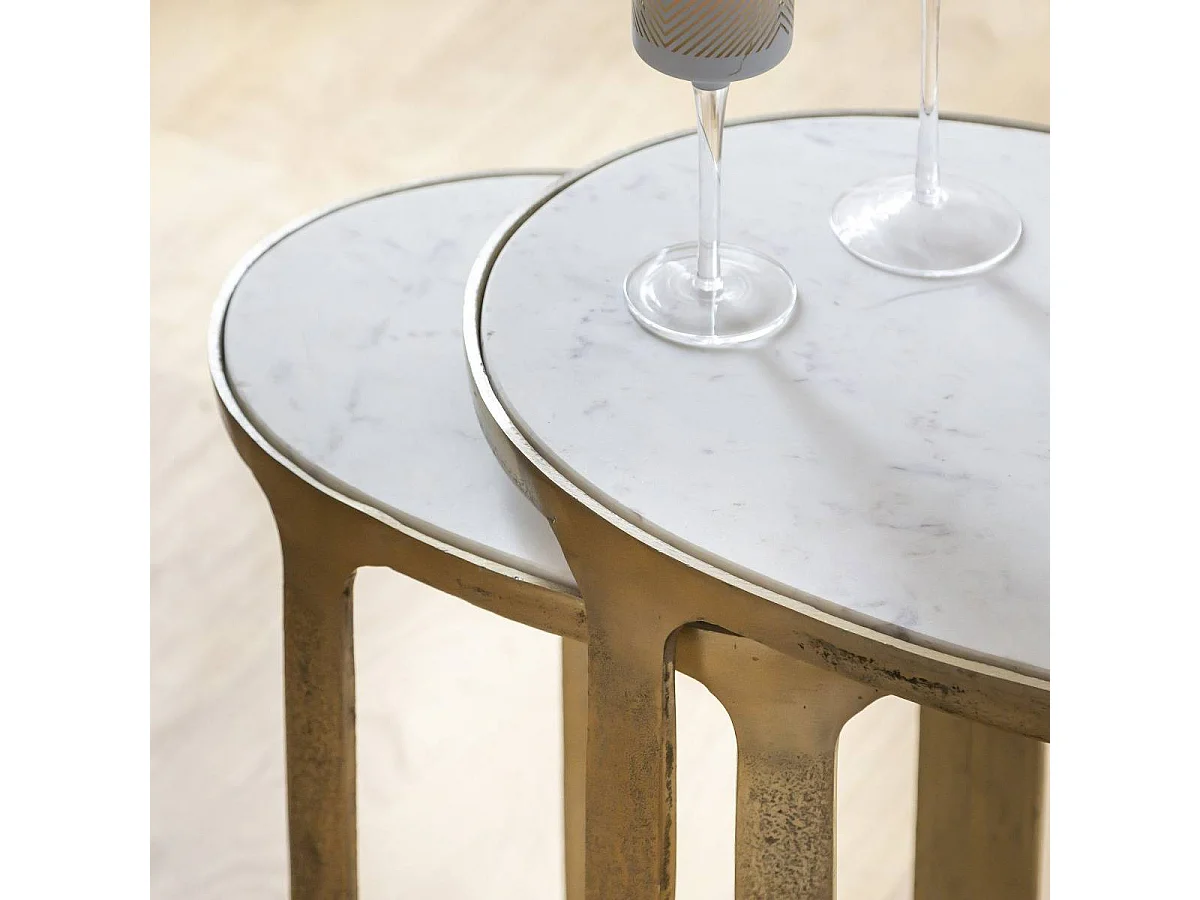 Table basse gigogne en marbre et aluminium Ruben