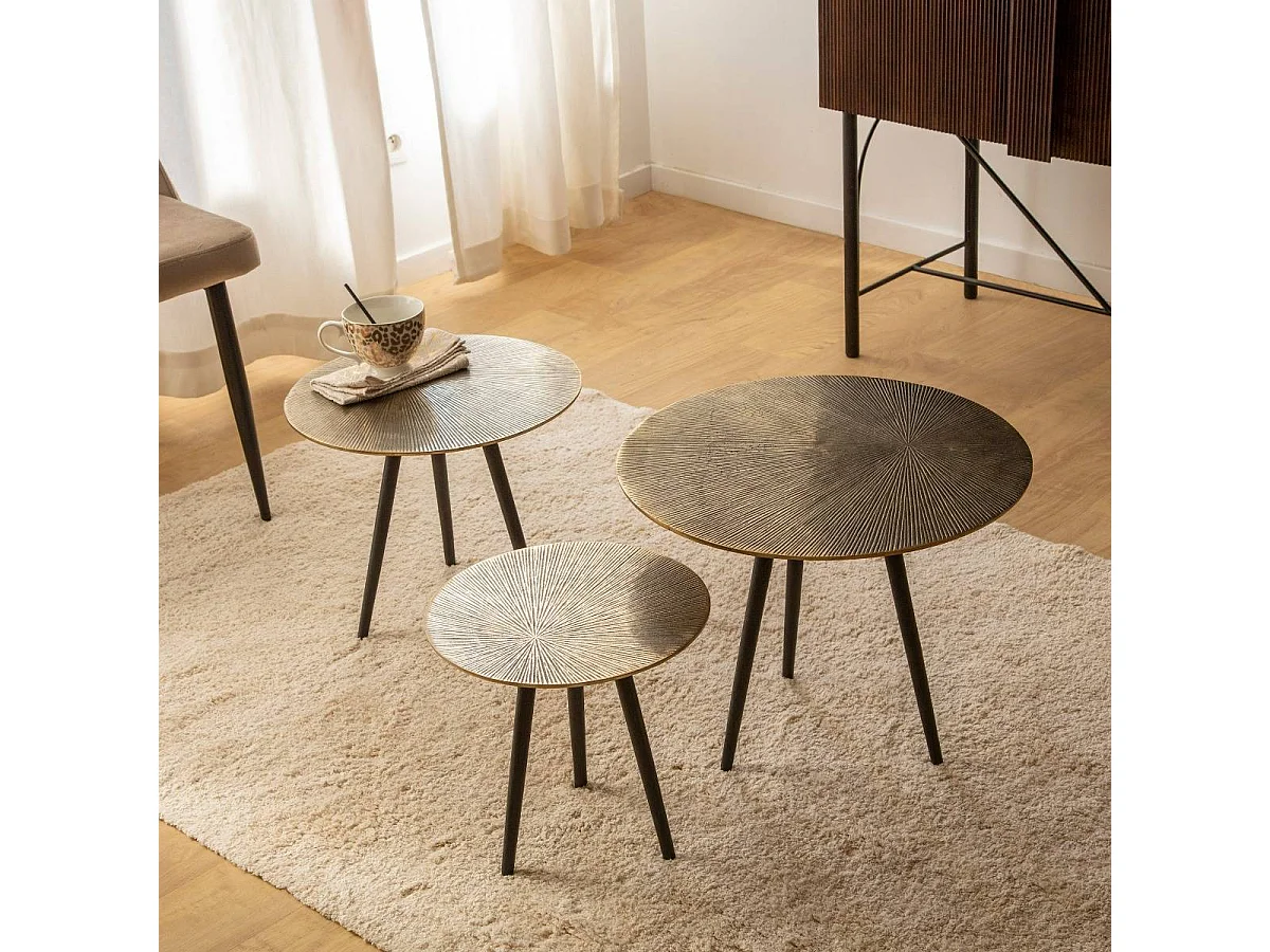 Mesa de centro nido de aluminio Aurèle con tablero brillante y almacenamiento