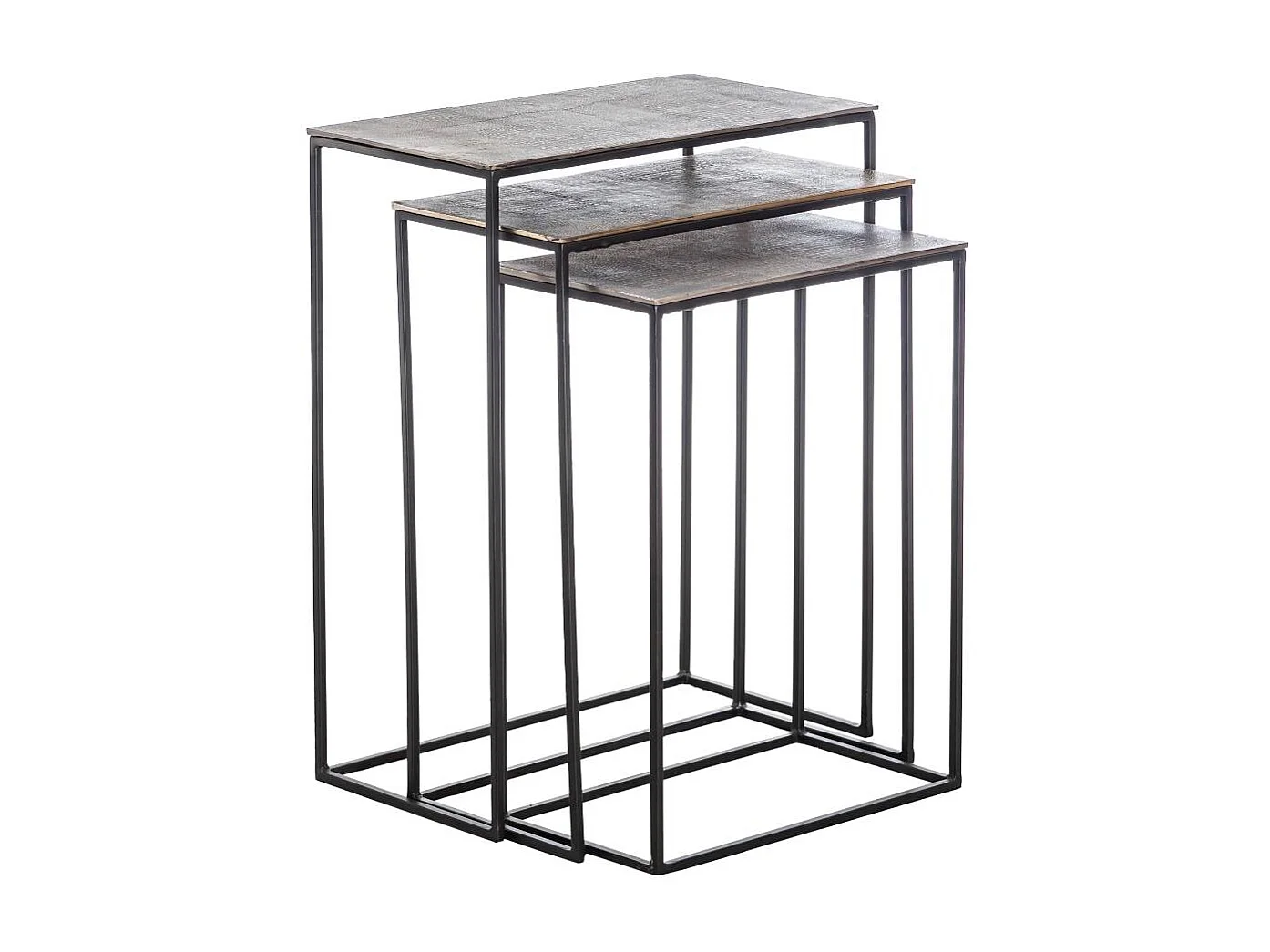 Conjunto de mesas auxiliares anidadas de aluminio Roxanne con bandeja dorada