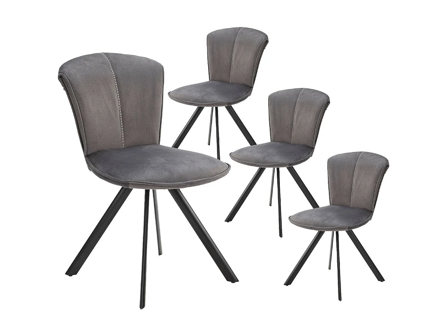 PRESTIA - Lot de 4 Chaises Tissu Gris Anthracite Surpiqué Pieds Métal Noir