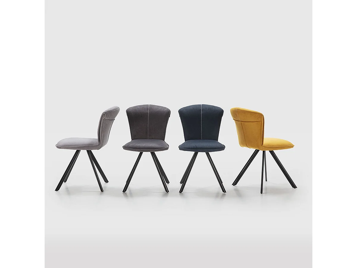 PRESTIA - Lot de 4 Chaises Tissu Gris Anthracite Surpiqué Pieds Métal Noir