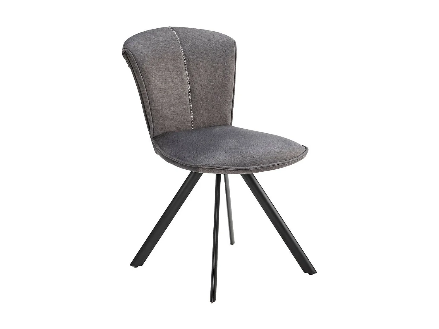 PRESTIA - Lot de 4 Chaises Tissu Gris Anthracite Surpiqué Pieds Métal Noir