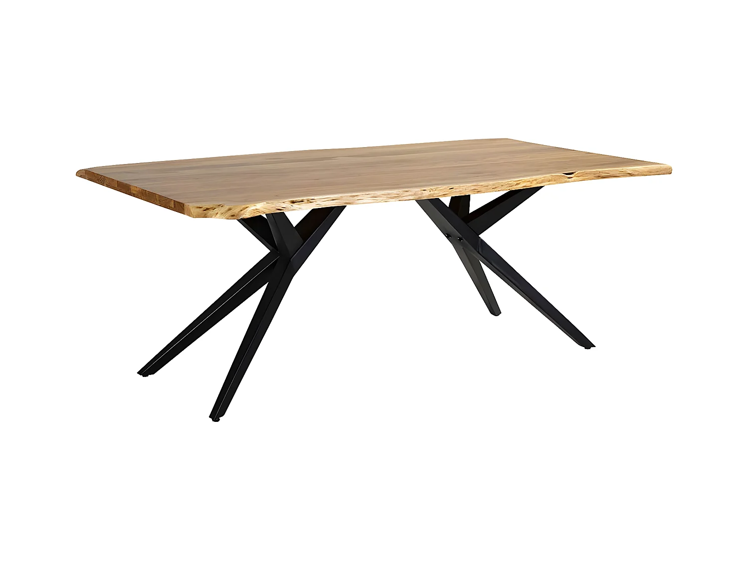 ARCANE - Table de Repas 200cm en Acacia Massif Piétement Evasé Métal Noir