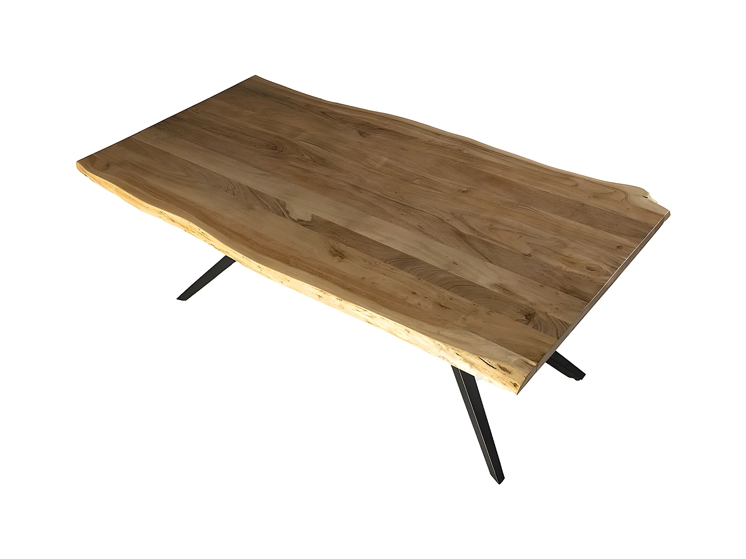 ARCANE - Table de Repas 200cm en Acacia Massif Piétement Evasé Métal Noir