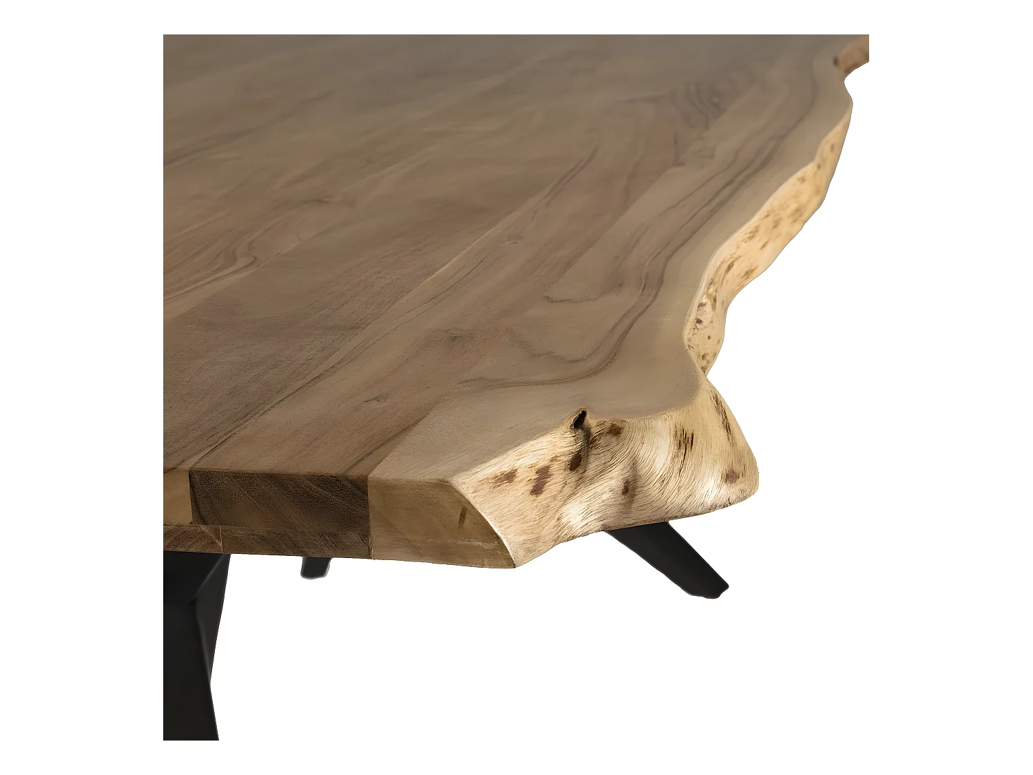 ARCANE - Table de Repas 200cm en Acacia Massif Piétement Evasé Métal Noir