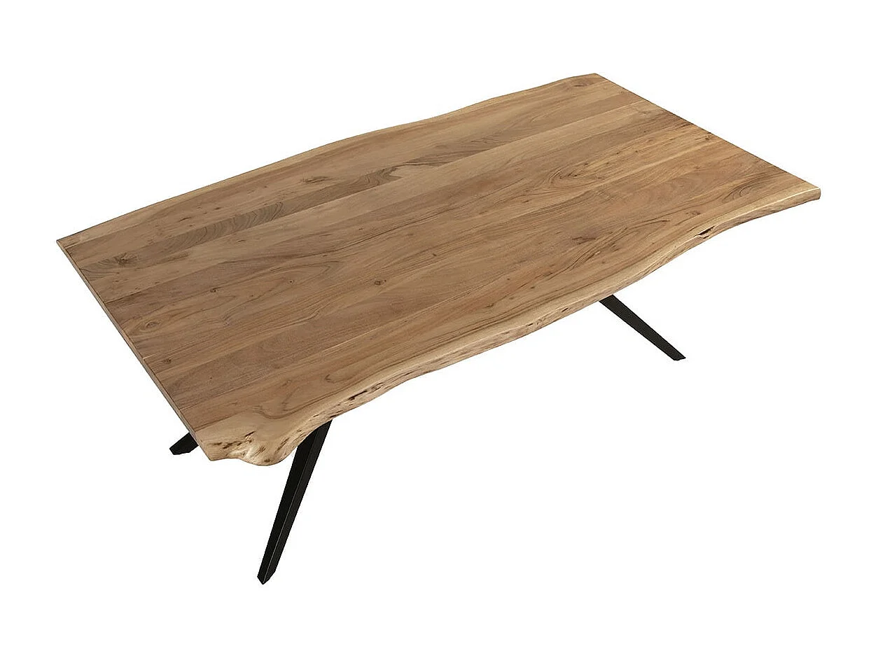 ARCANE - Table de Repas 200cm en Acacia Massif Piétement Evasé Métal Noir