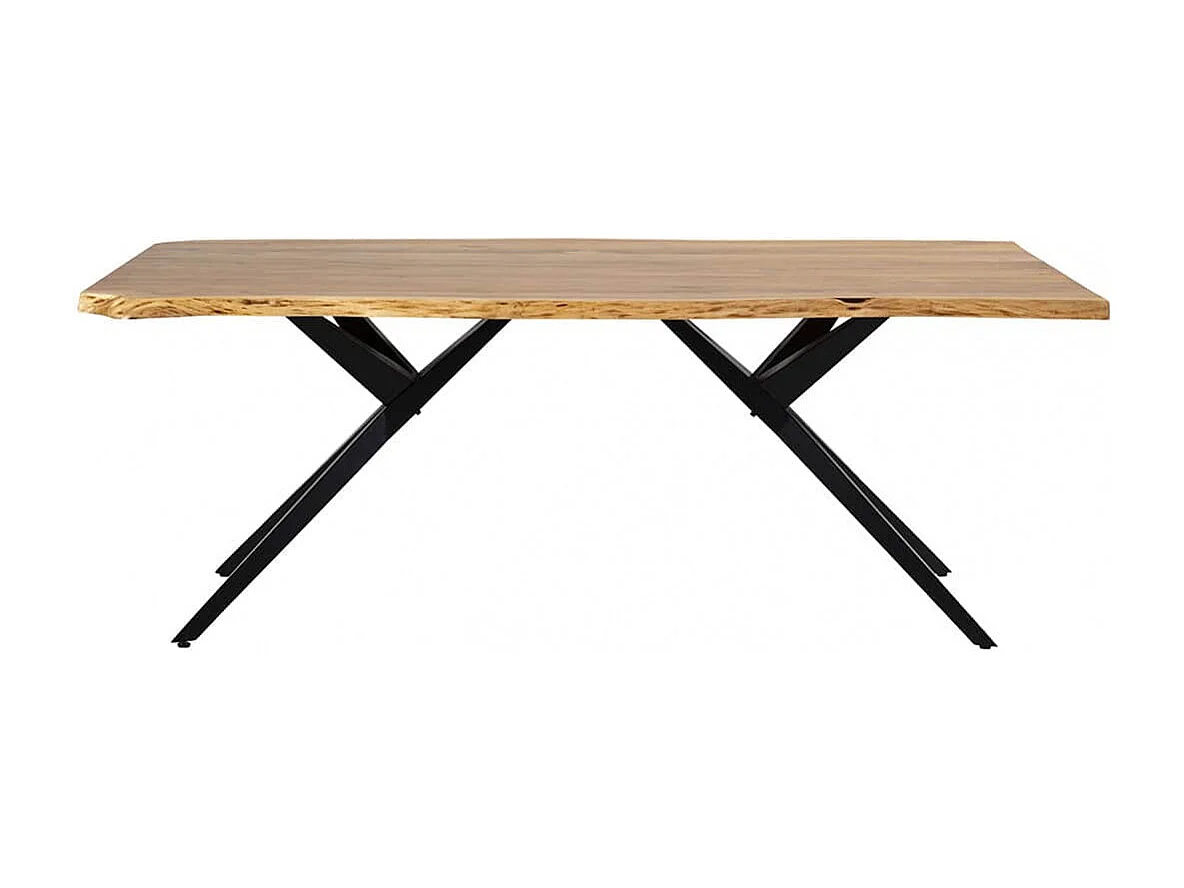 ARCANE - Table de Repas 200cm en Acacia Massif Piétement Evasé Métal Noir