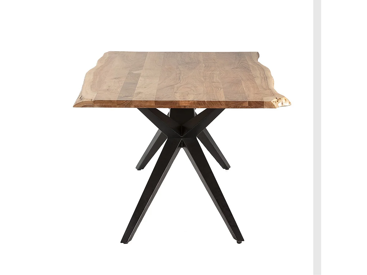 ARCANE - Table de Repas 200cm en Acacia Massif Piétement Evasé Métal Noir