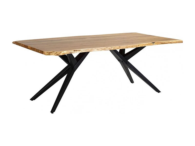 ARCANE - Table de Repas 200cm en Acacia Massif Piétement Evasé Métal Noir