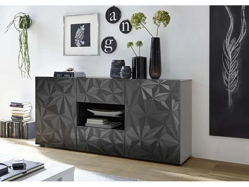 Buffet LUTHER en Anthracite 2 portes 2 tiroirs 181x84x42 cm