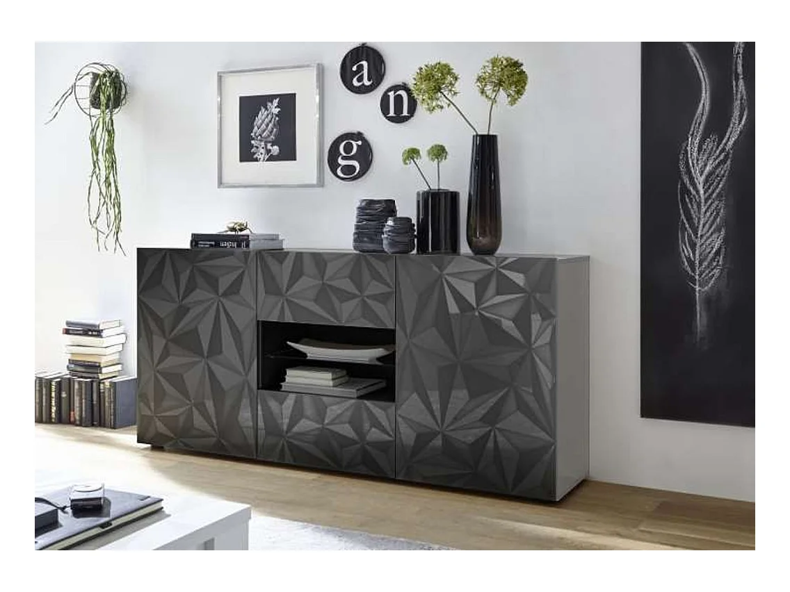 Buffet LUTHER en Anthracite 2 portes 2 tiroirs 181x84x42 cm