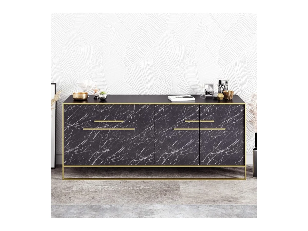 Buffet POLKA noir et doré 180 cm