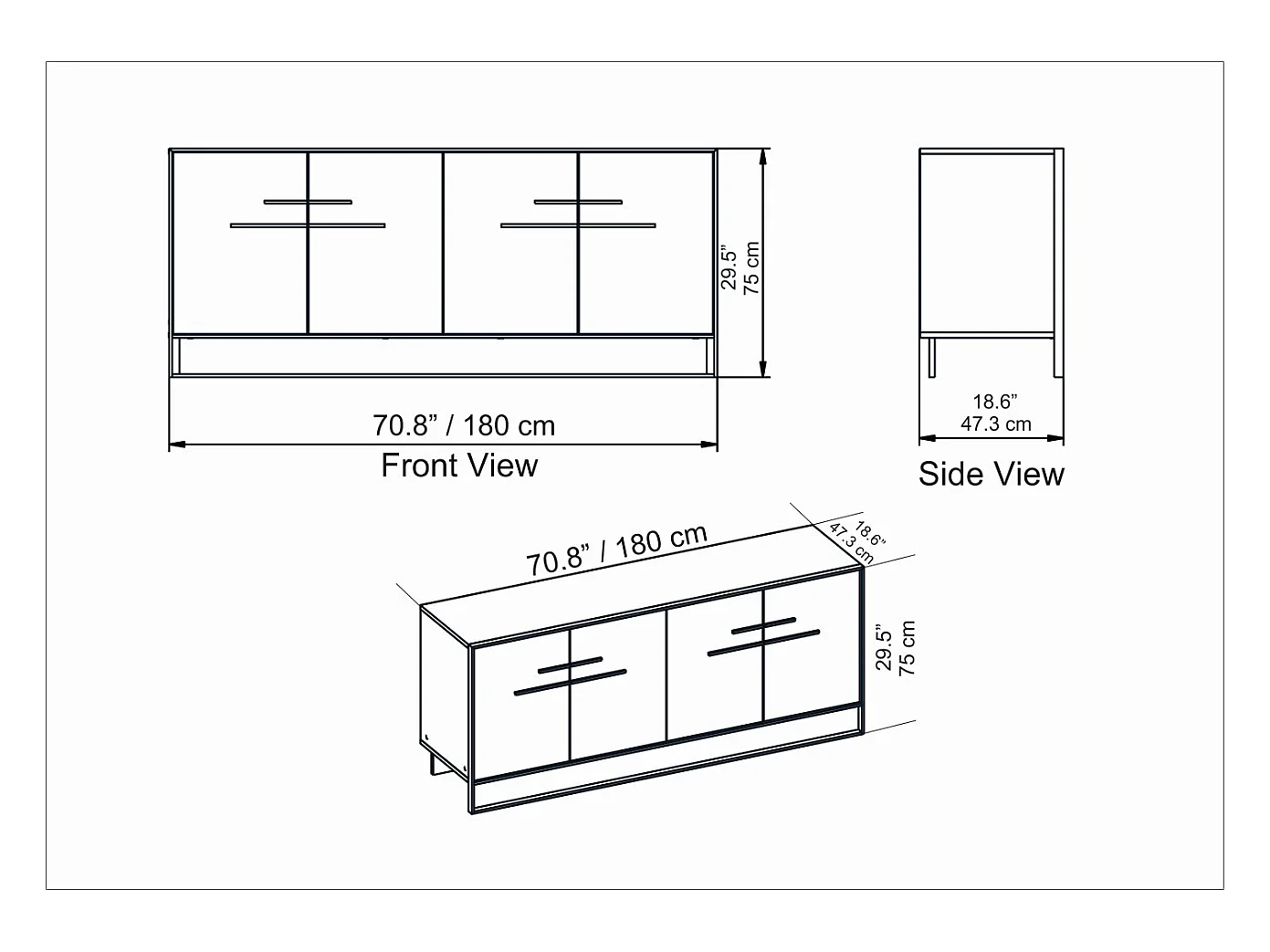Buffet POLKA noir et doré 180 cm