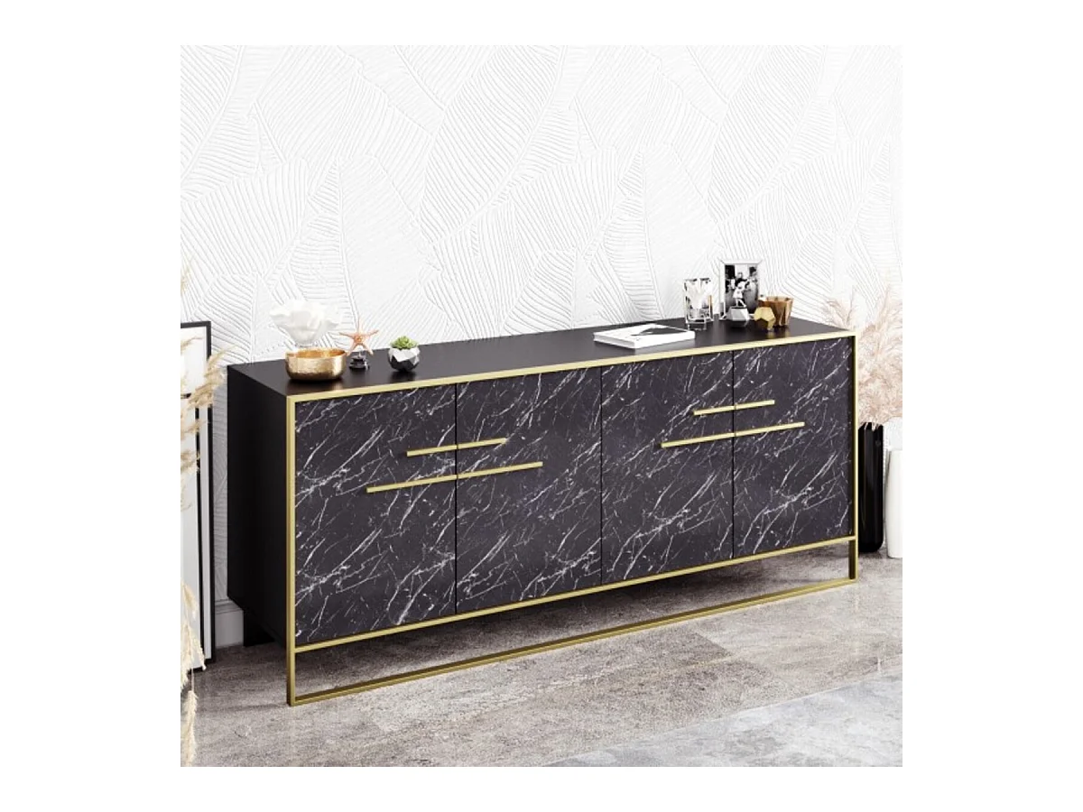 Buffet POLKA noir et doré 180 cm