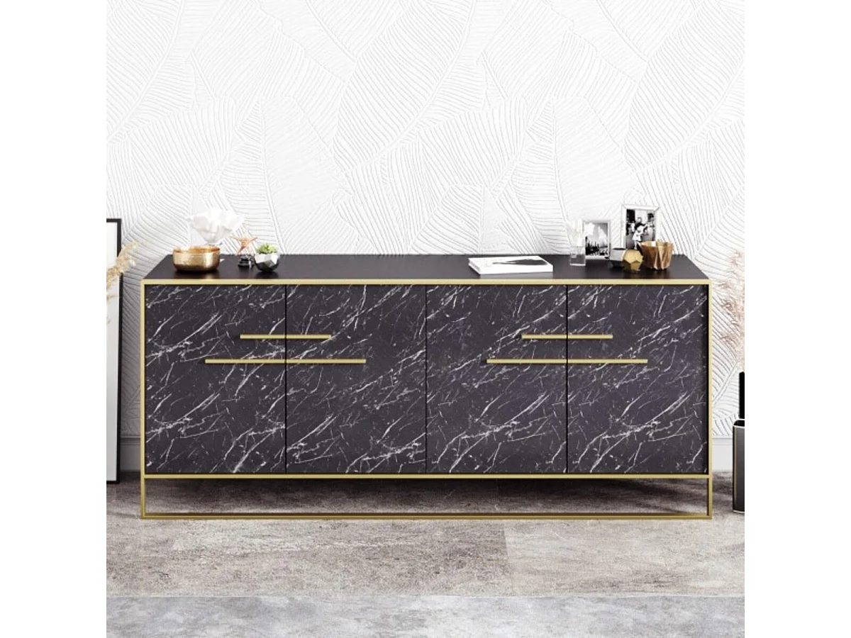 Buffet POLKA noir et doré 180 cm