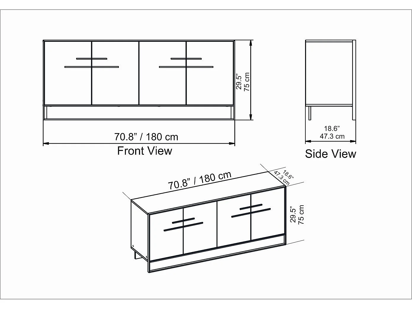 Buffet POLKA noir et doré 180 cm