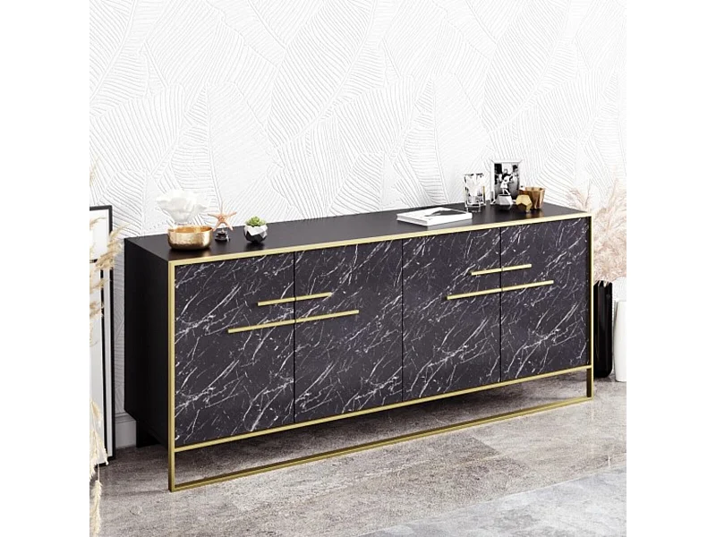 Buffet POLKA noir et doré 180 cm